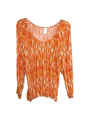 Women's Orange Printed Long Sleeve Blouse